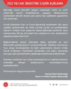 HACI ADAYLARINA DUYURU