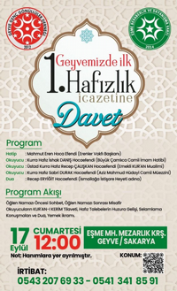 HAFIZLIK İCAZETİNE DAVETLİSİNİZ