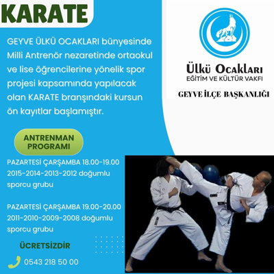 Geyve Ülkü Ocakları'ndan Gençlere Ücretsiz Karate Kursu