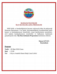 KAYMAKAMLIK BAYRAMLAŞMASINA HERKES DAVETLİDİR